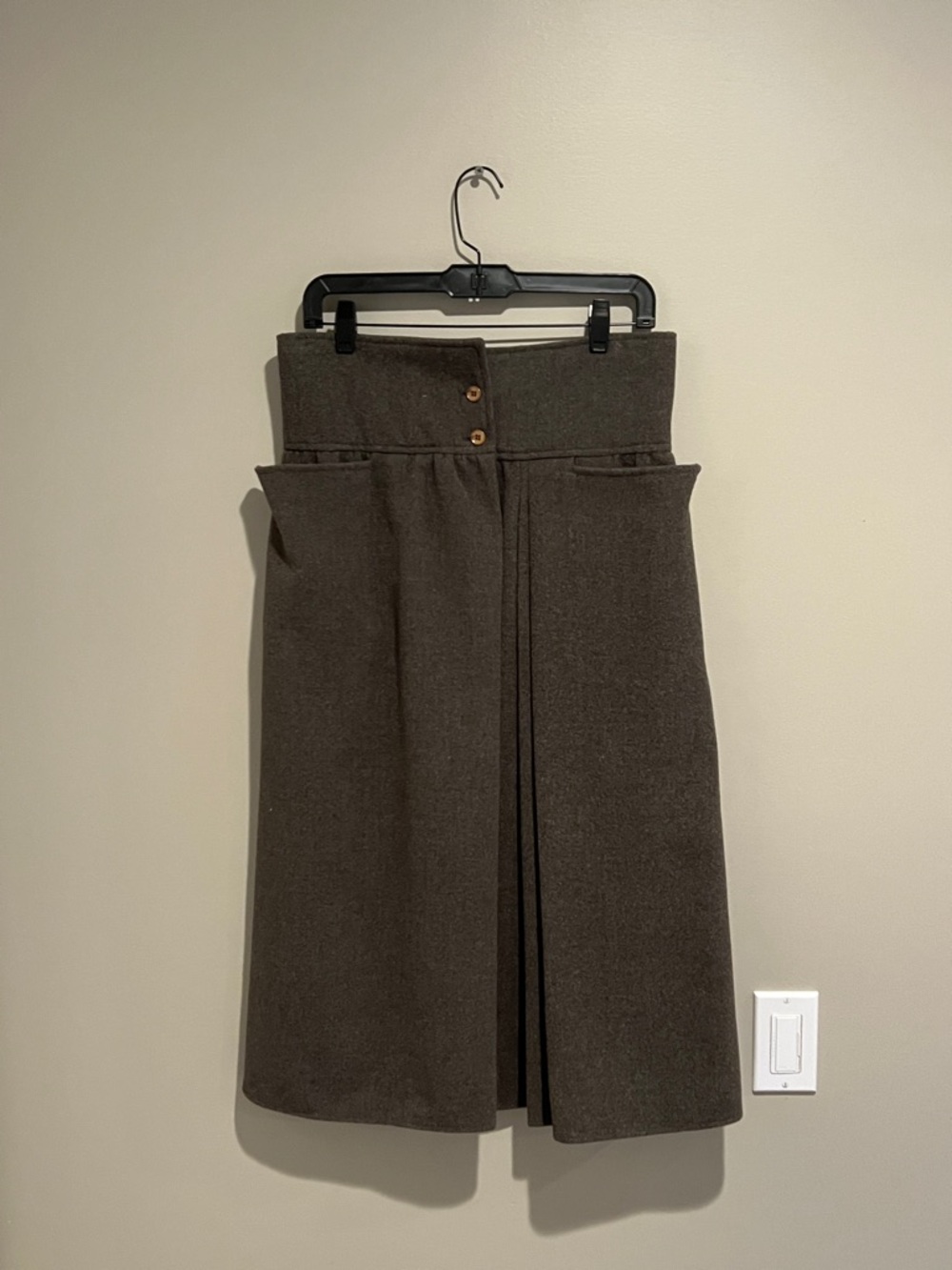 Lemaire style High-Waist Brown Wool Midi Skirt